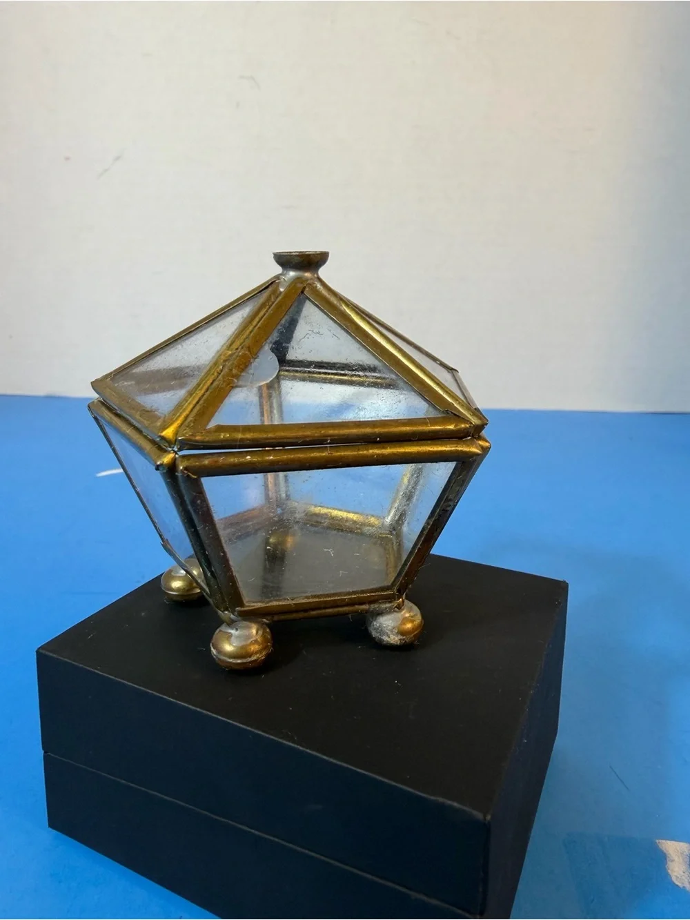 Vintage MCM Glass & Brass Display Terrarium, Jewelry, Trinket